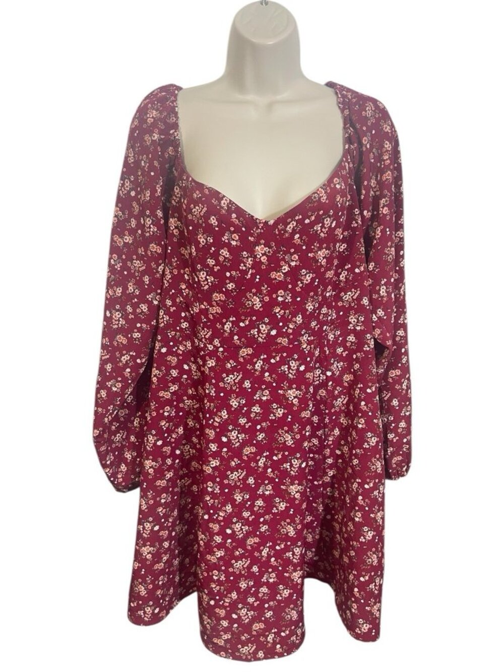 FOREVER 21 Women's Plux 1X Woven Mini Dress Berry Floral Smocked Back